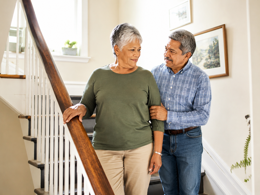 Healthy Aging Older adults practicing balance and fall prevention